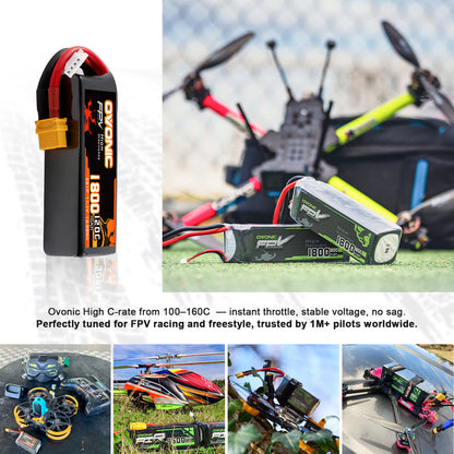 2-Pack Ovonic 3S 11.1V 1800mAh 120C LiPo Battery with XT60 Plug for RC Airplane & Heli