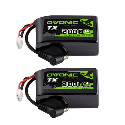 2-Pack Ovonic 3S 2000mAh 5C 11.1V LiPo Battery w/DC55 Plug for RC Transmitters and Receivers