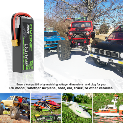 2 Pack Ovonic 3S 5200mAh 130C LiPo Battery with XT60 to TRA Plug for 1/10 RC Slash Rustler Stampede