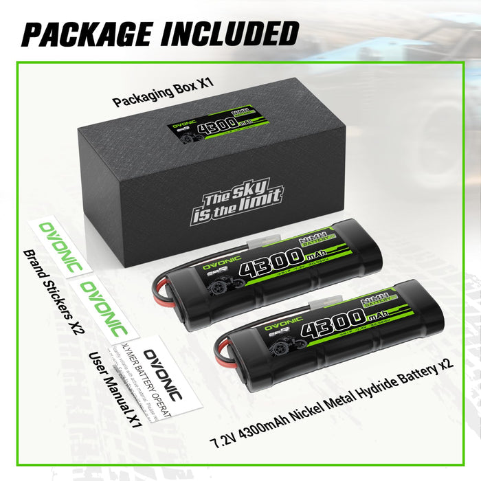 [2-Pack] Ovonic 4300mAh 7.2V 6-Cell NiMH Battery Pack with TMY Connector for RC Cars and Trucks