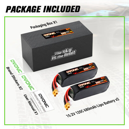 2-Pack Ovonic 4S 680mAh 120C 15.2V LiHV Battery w/XT30 Plug