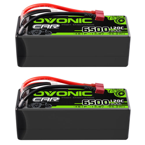 2-Pack OVONIC 4S LiPo Battery 6500mAh 120C 14.8V with Deans to TRA Adapter for 1/8 Scale RC Cars, Trucks & Truggies