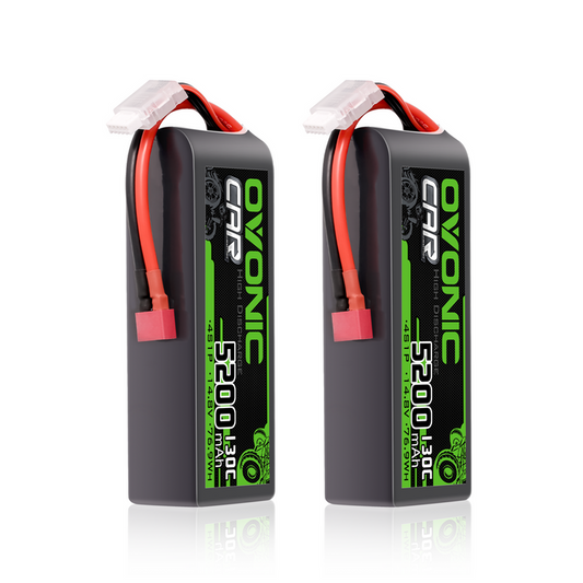 [2-Pack] Ovonic 5200mAh 14.8V 130C 4S LiPo Battery Pack with Deans T Connector for RC Cars, Trucks, and Boats