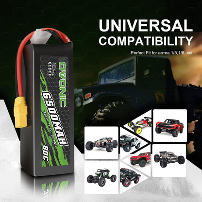 2 Pack Ovonic 6500mAh 14.8V 80C 4S Softcase LiPo Battery Pack with XT90 Plug for 1/8 Scale RC Cars, Heavy-Lift Drones, and Large Aircraft