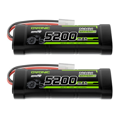 2-Pack OVONIC 7.2V 5200mAh NiMH RC Battery with TMY Connector | High-Capacity 6-Cell Stick Pack for 1/10 Scale RC Cars, Trucks, Buggies & Boats