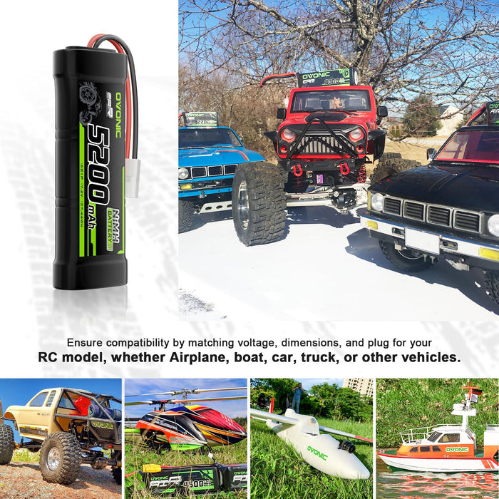 2-Pack OVONIC 7.2V 5200mAh NiMH RC Battery with TMY Connector | High-Capacity 6-Cell Stick Pack for 1/10 Scale RC Cars, Trucks, Buggies & Boats