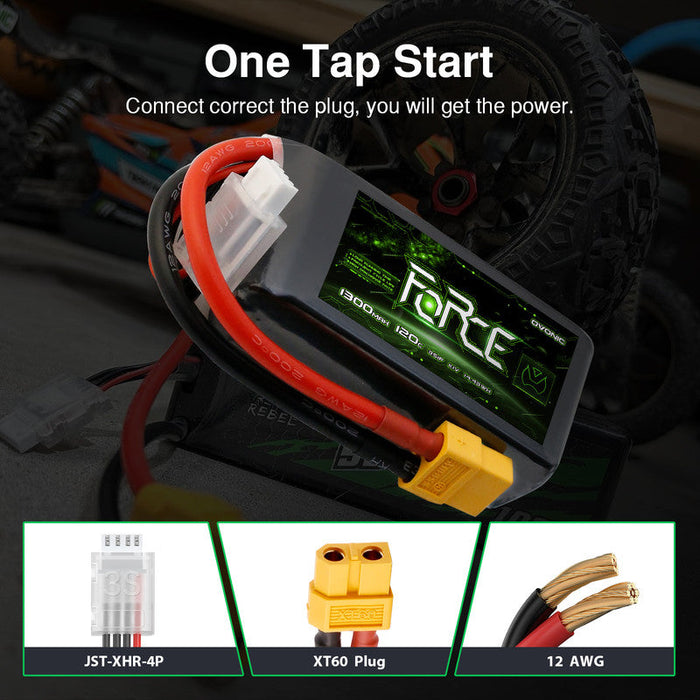 2-Pack Ovonic Force 3S 11.1V 1300mAh 120C LiPo Battery with XT60 Plug for 5" FPV Drone & Glider