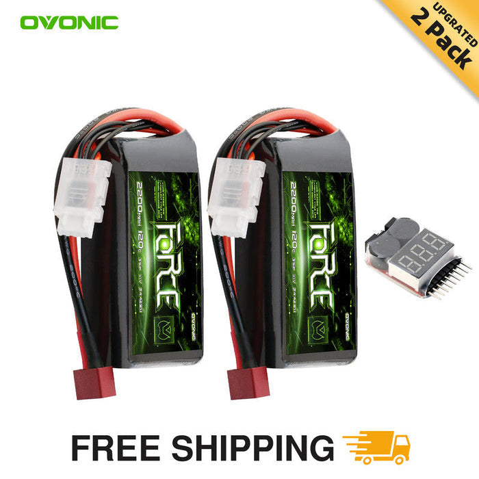 2-Pack Ovonic Force 3S 2200mAh 120C 11.1V Short LiPo Hardcase Battery w/Deans Plug