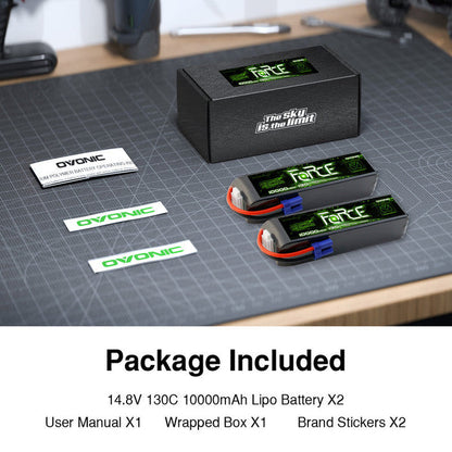 2-Pack Ovonic Force 4S 10000mAh 130C 14.8V LiPo Battery w/EC5 Plug for 1/8 Monster Truck, Truggy & Large Boat