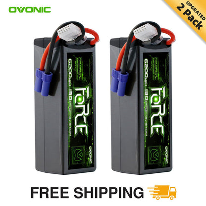 2Pack Ovonic 4S 6200mAh 130C Hardcase LiPo EC5 for Arrma 1/8 & 1/10 RC Car