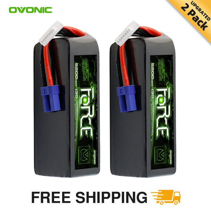 2-Pack Ovonic Force 6S 5200mAh 130C 22.2V LiPo Battery Pack w/ EC5 Plug for 1/8 Monster Truck, 90mm EDF Jet & 600 Class Heli