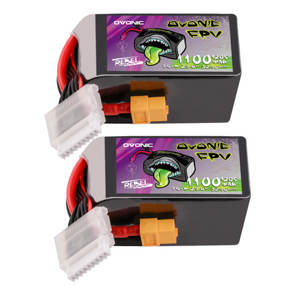 2-Pack Ovonic Rebel 2.0 8S 29.6V 1100mAh 120C LiPo Battery with XT60 Plug for 5-6 inch FPV Drone