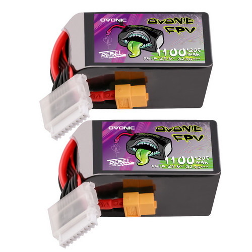 2-Pack Ovonic Rebel 2.0 8S 29.6V 1100mAh 120C LiPo Battery with XT60 Plug for 5-6 inch FPV Drone