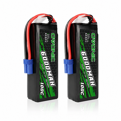 2-Pack OVONIC Rebel Series 11.1V 6000mAh 100C 3S Softcase LiPo Battery Pack with EC5 Connector