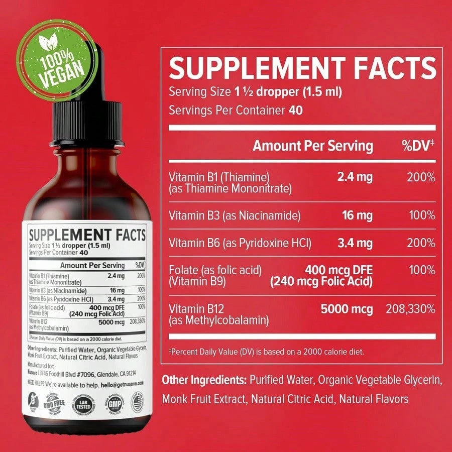 (2 Pack) Vitamin B12 And B6 Liquid Drops, B12 Sublingual Vitamin B Complex- B 12 Vitamin 5000mcg- B12 Methylcobalamin For Energy, Brain, And Heart Support With 27,200 Mcg, Raspberry, 80 Servings Vit