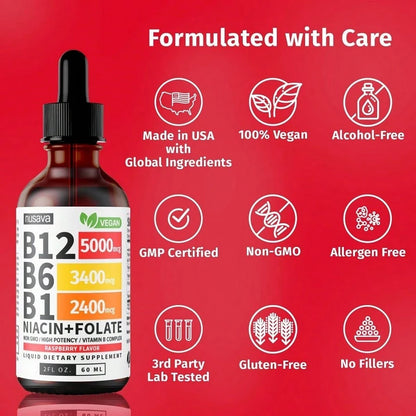 (2 Pack) Vitamin B12 And B6 Liquid Drops, B12 Sublingual Vitamin B Complex- B 12 Vitamin 5000mcg- B12 Methylcobalamin For Energy, Brain, And Heart Support With 27,200 Mcg, Raspberry, 80 Servings Vit