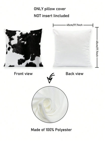 2 Pcs Cow Print Throw Pillow Covers Black And White Faux Fur Style Super Soft Pillowcases Farmhouse Pillow Covers Daily Decoration Home Square Sofa Living Room Bedroom Bed Couch Chair Cushion Covers I