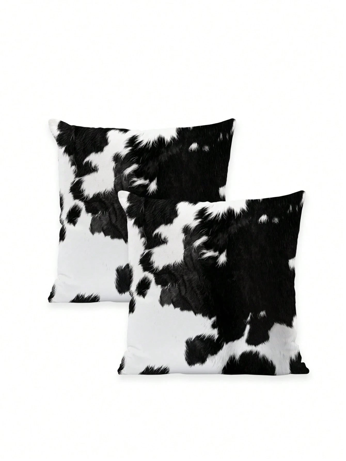 2 Pcs Cow Print Throw Pillow Covers Black And White Faux Fur Style Super Soft Pillowcases Farmhouse Pillow Covers Daily Decoration Home Square Sofa Living Room Bedroom Bed Couch Chair Cushion Covers I