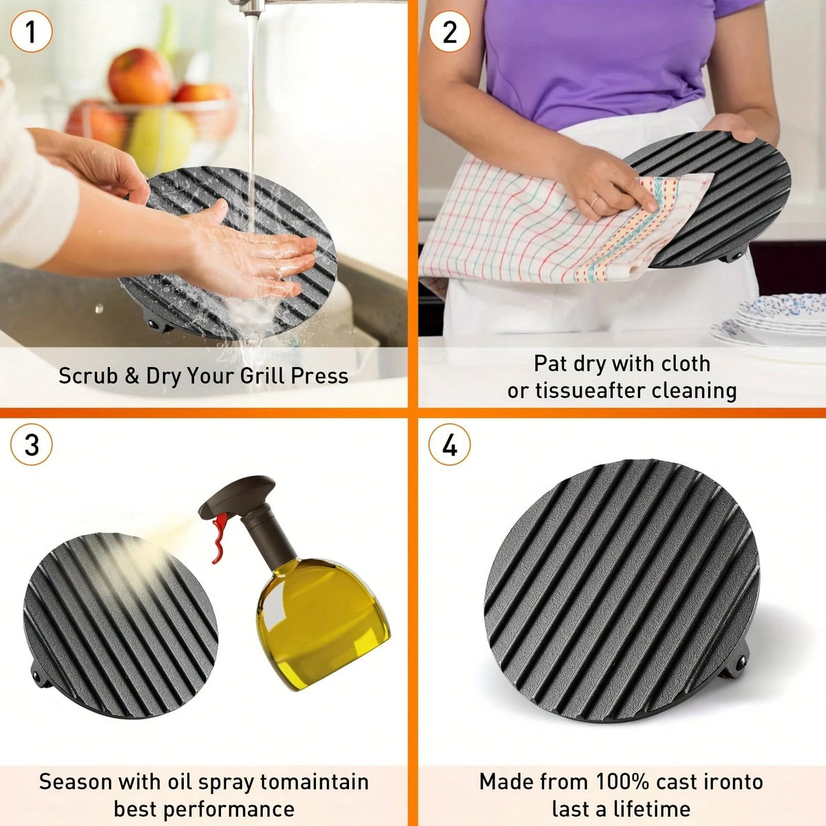 2-Piece Cast Iron Patty Press Set- Flat Round And Rectangular Hamburger Presses With Ergonomic Wooden Handles, Heavy-Duty Patty Presses For Making Patties, Sandwiches, And Grills- Ideal For Grilling