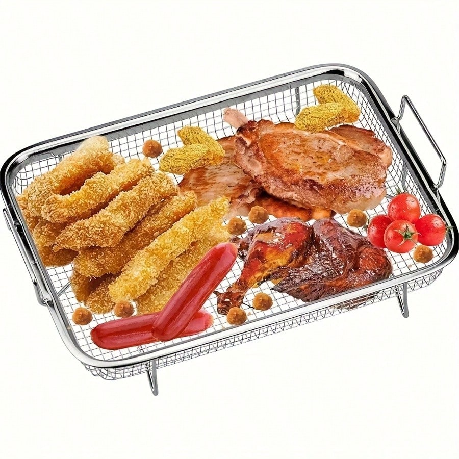 2 Pieces Of Barbecue Baskets, Stainless Steel Baking Trays + Stainless Steel Forks, Air Fryer Accessories, Deep Fry Basket, Baking Tray, Outdoor Barbecue Pan
