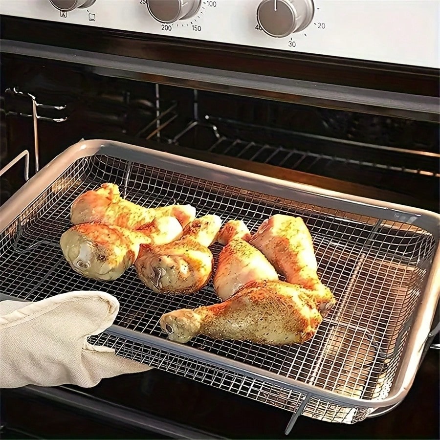 2 Pieces Of Barbecue Baskets, Stainless Steel Baking Trays + Stainless Steel Forks, Air Fryer Accessories, Deep Fry Basket, Baking Tray, Outdoor Barbecue Pan