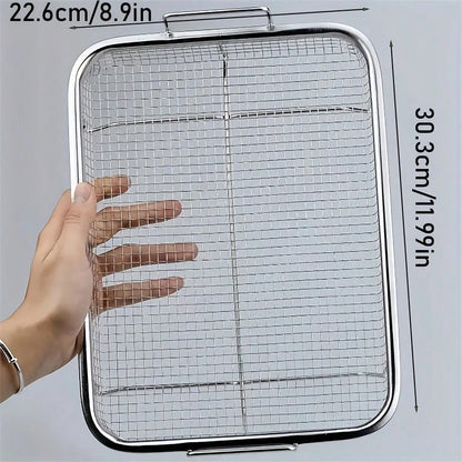 2 Pieces Of Barbecue Baskets, Stainless Steel Baking Trays + Stainless Steel Forks, Air Fryer Accessories, Deep Fry Basket, Baking Tray, Outdoor Barbecue Pan