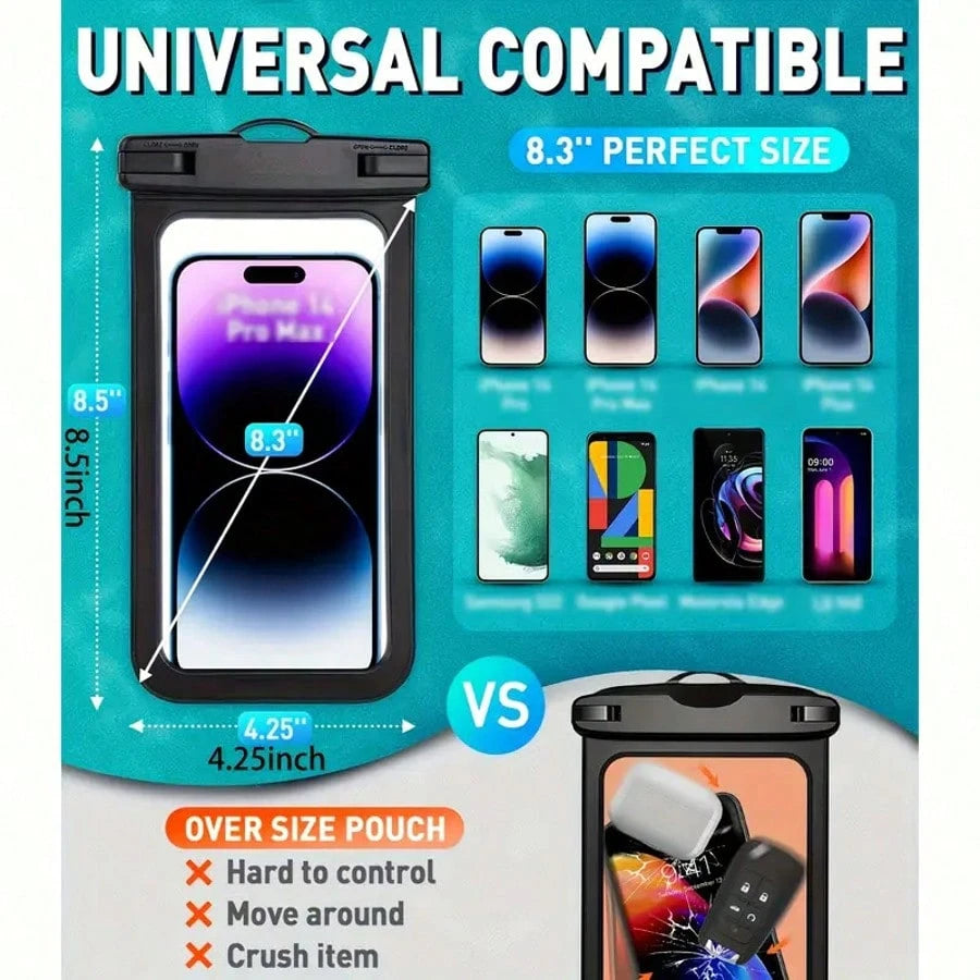 2 Waterproof Phone Pockets, Suitable For IPhone 16, 15, 14, 13, 12, 11 Pro Max And Models Under 7 Inches