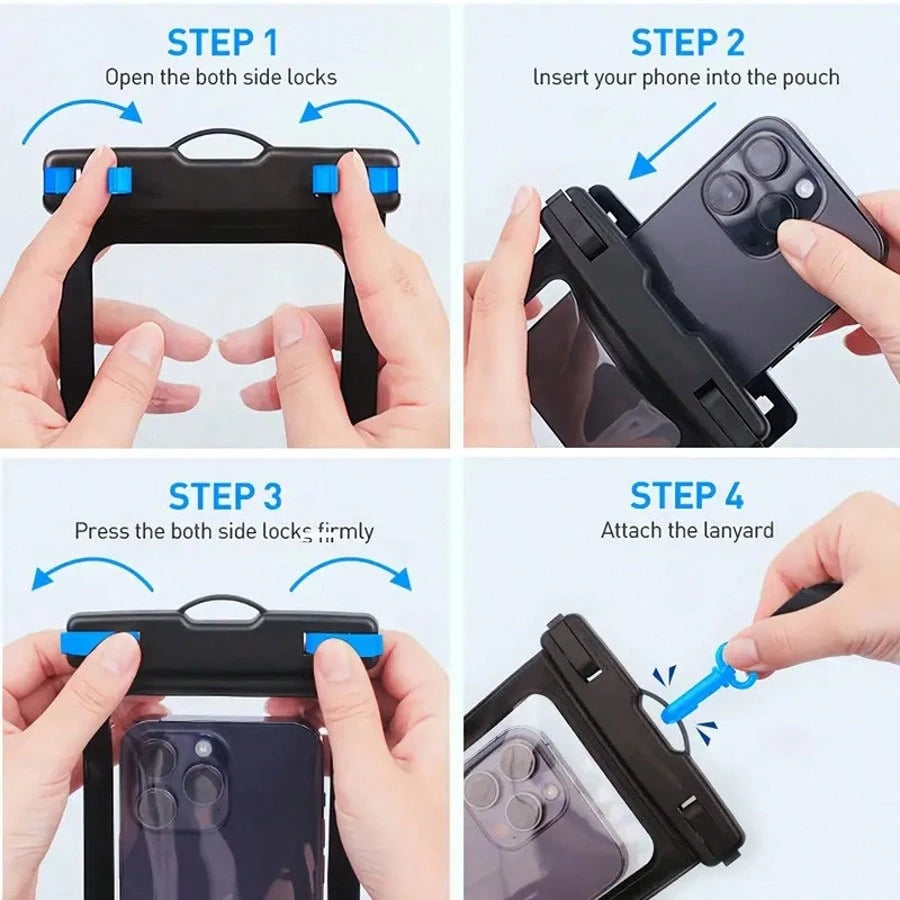 2 Waterproof Phone Pockets, Suitable For IPhone 16, 15, 14, 13, 12, 11 Pro Max And Models Under 7 Inches
