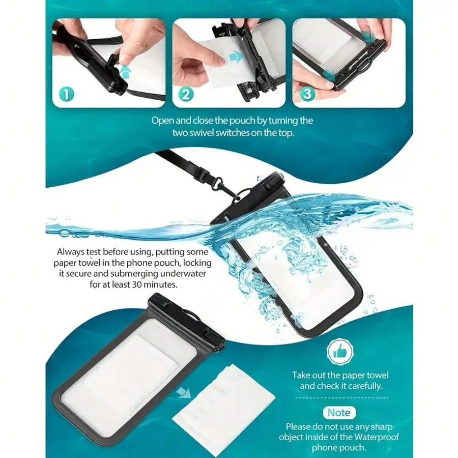 2 Waterproof Phone Pockets, Suitable For IPhone 16, 15, 14, 13, 12, 11 Pro Max And Models Under 7 Inches