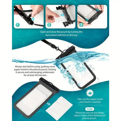 2 Waterproof Phone Pockets, Suitable For IPhone 16, 15, 14, 13, 12, 11 Pro Max And Models Under 7 Inches