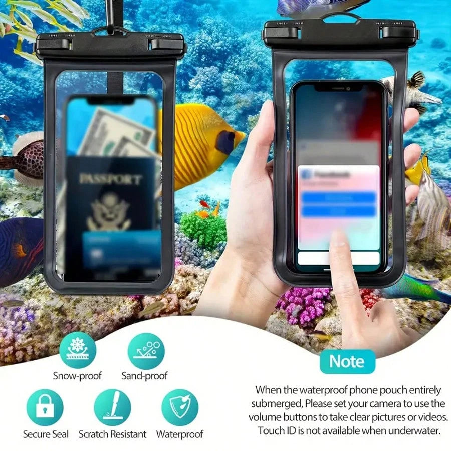 2 Waterproof Phone Pockets, Suitable For IPhone 16, 15, 14, 13, 12, 11 Pro Max And Models Under 7 Inches