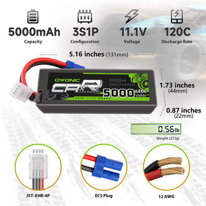 2 x OVONIC 11.1V 120C 5000mAh 3S Lipo Battery with EC5 Plug & Lipo Voltage Checker