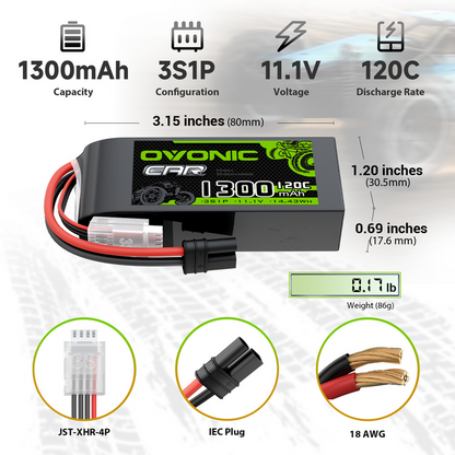 OVONIC 3S 11.1V 1300mAh 120C Lipo Battery with IEC Plug