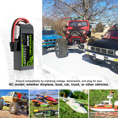 2 x OVONIC 11.1V 1300mAh 120C Lipo Battery with IEC Plug for 3S RC Car Truck Aircraft