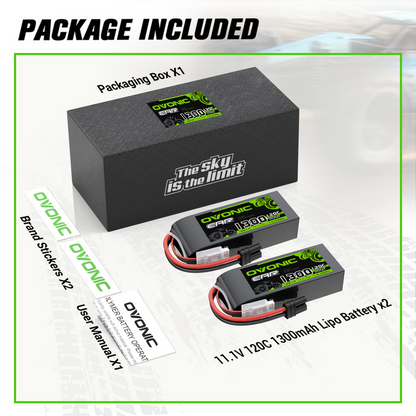 2 x OVONIC 11.1V 1300mAh 120C Lipo Battery with IEC Plug for 3S RC Car Truck Aircraft