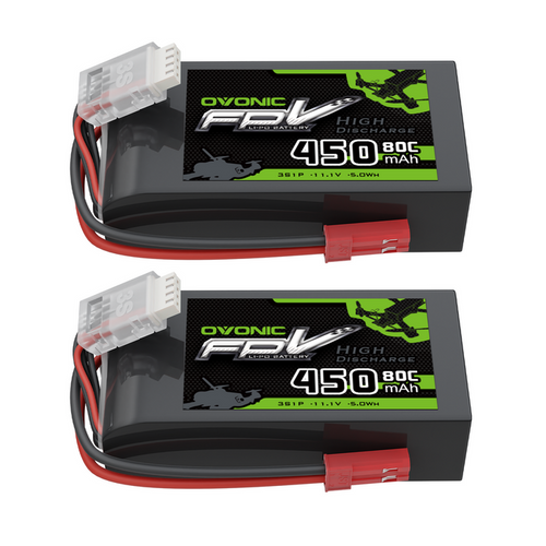 2 x OVONIC 11.1V 80C 450mAh 3S Lipo Battery with JST Plug