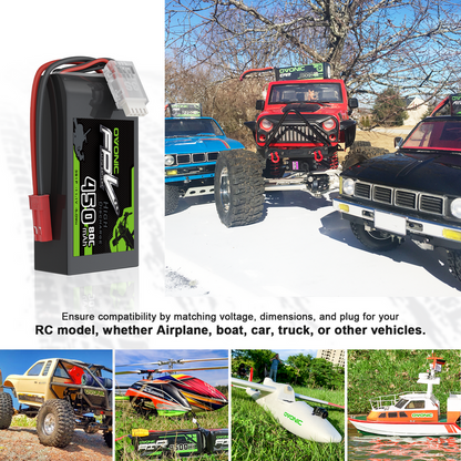 2 x OVONIC 11.1V 80C 450mAh 3S Lipo Battery with JST Plug
