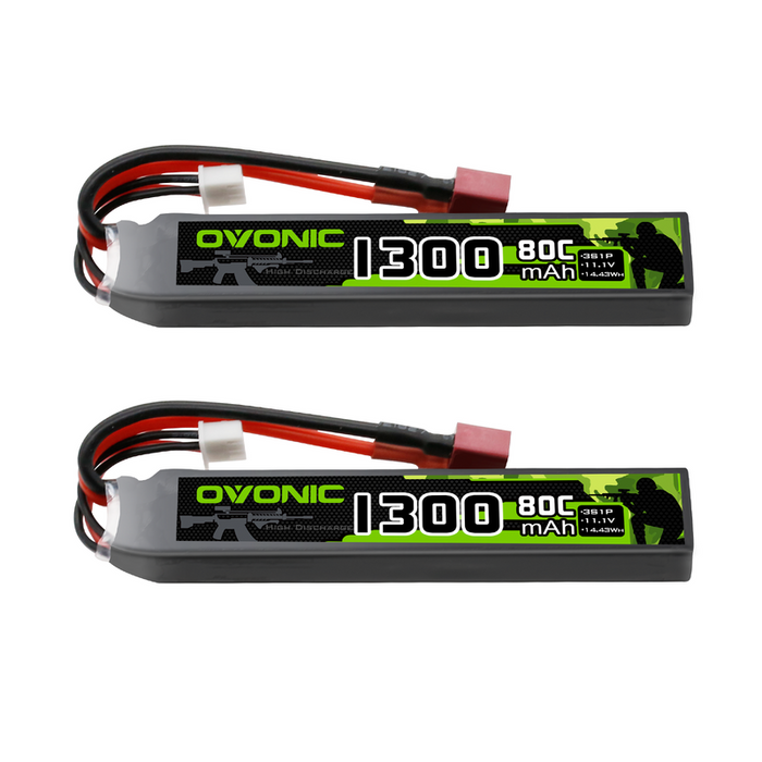 2 x OVONIC 1300mAh 3S 80C LiPo Batteries with Dean(T) Plug