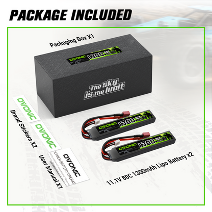 2 x OVONIC 1300mAh 3S 80C LiPo Batteries with Dean(T) Plug Nunchuck 2X for Airsoft Guns