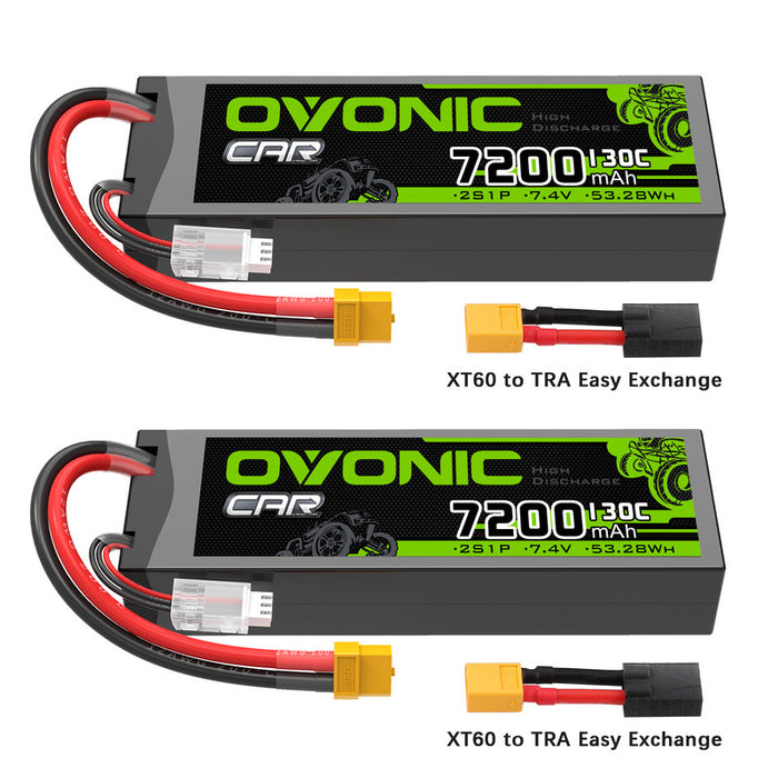 OVONIC 2S 7200mAh Hardcase 7.4V 130C LiPo Battery with XT60 to TRA Plug