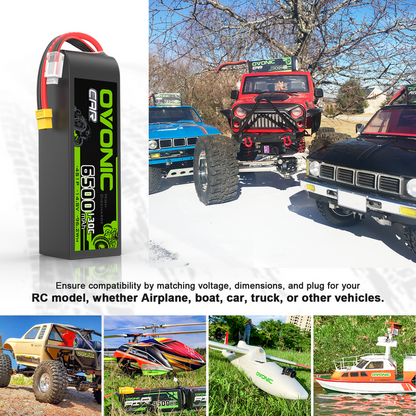 2 x OVONIC 4S 6500mAh 14.8V 130C LiPo Battery with XT60 to TRA Plug for 1/8 & 1/10 scale RC Car Truck Boat
