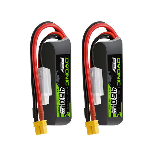 OVONIC 7.6V 100C 450mAh 2S Lipo Battery Long Size with XT30 Plug