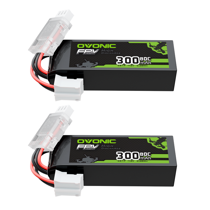 2 x OVONIC 7.6V 80C 300mAh 2S Lipo Battery with JST Plug