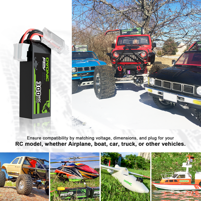 2 x OVONIC 7.6V 80C 300mAh 2S Lipo Battery with JST Plug