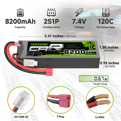 OVONIC 2S 8200mAh 120C 7.4V Lipo Battery with Deans(T) Plug