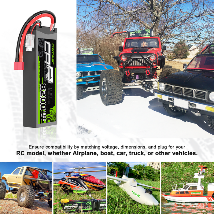 2 x OVONIC 8200mAh 120C 7.4V Lipo Battery with Deans(T) Plug for 2S RC Vehicles 1/10 Scale RC Car Truck