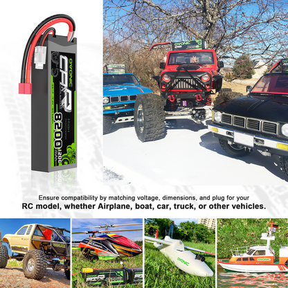 2 x OVONIC 8200mAh 120C 7.4V Lipo Battery with Deans(T) Plug for 2S RC Vehicles 1/10 Scale RC Car Truck