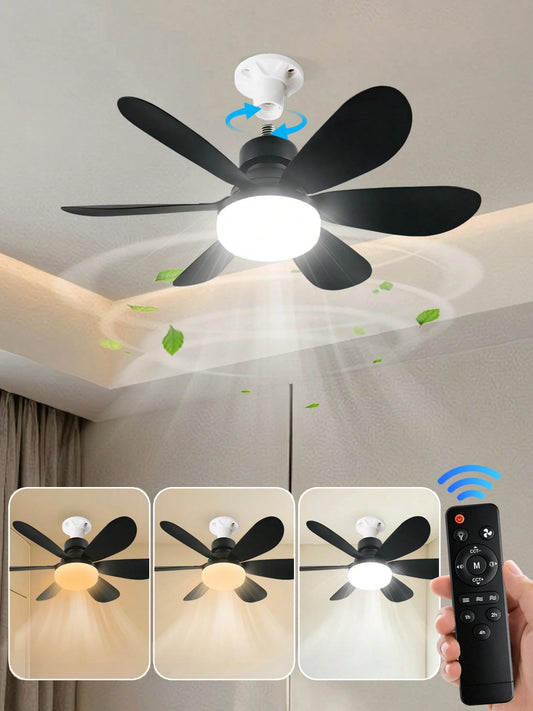 20.5" 40W Socket Fan Light, 3000K-6500K & 3 Quiet Speed, 1/2/4H Timer & Night Light, E27 Remote-Control Fan For Garages, Kitchens, Living Rooms, Tool Shops (White/Black)