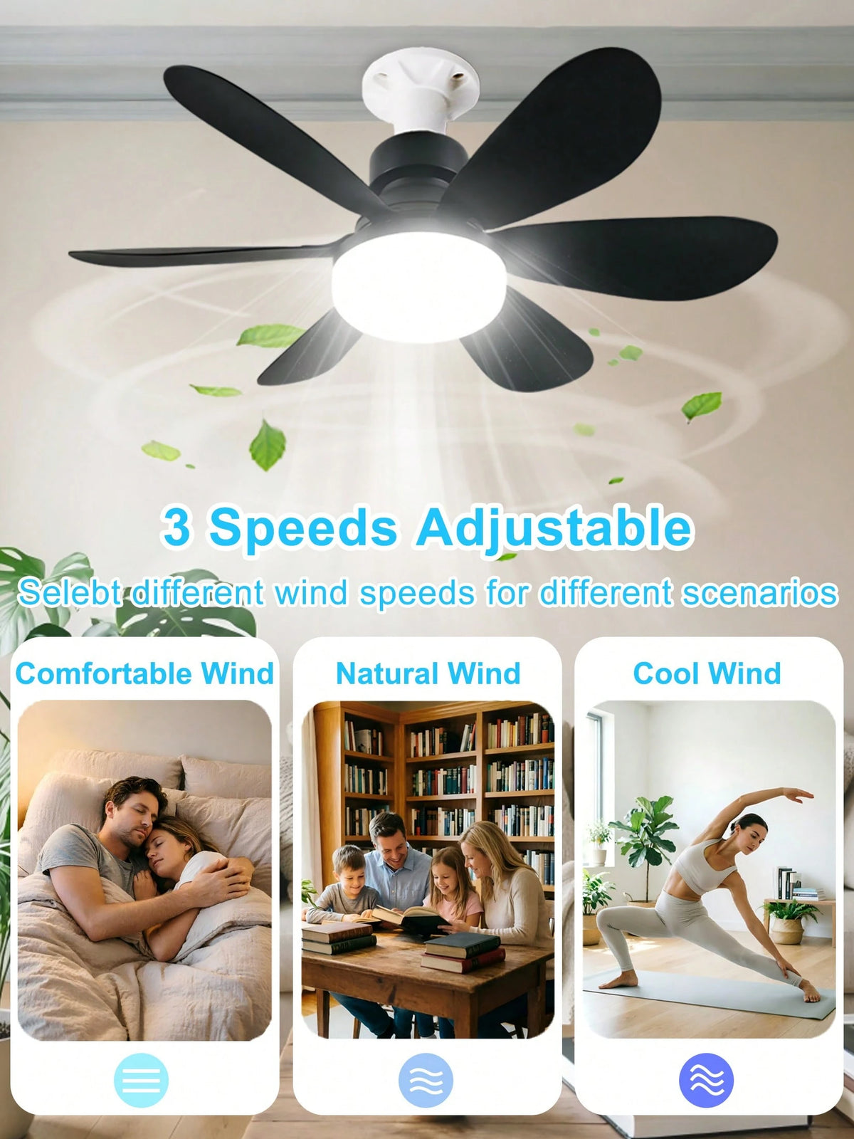 20.5" 40W Socket Fan Light, 3000K-6500K & 3 Quiet Speed, 1/2/4H Timer & Night Light, E27 Remote-Control Fan For Garages, Kitchens, Living Rooms, Tool Shops (White/Black)