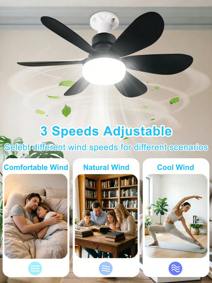 20.5" 40W Socket Fan Light, 3000K-6500K & 3 Quiet Speed, 1/2/4H Timer & Night Light, E27 Remote-Control Fan For Garages, Kitchens, Living Rooms, Tool Shops (White/Black)